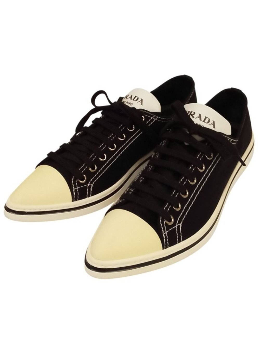 Prada Low-Cut Pointed Toe Canvas Sneakers Black 6